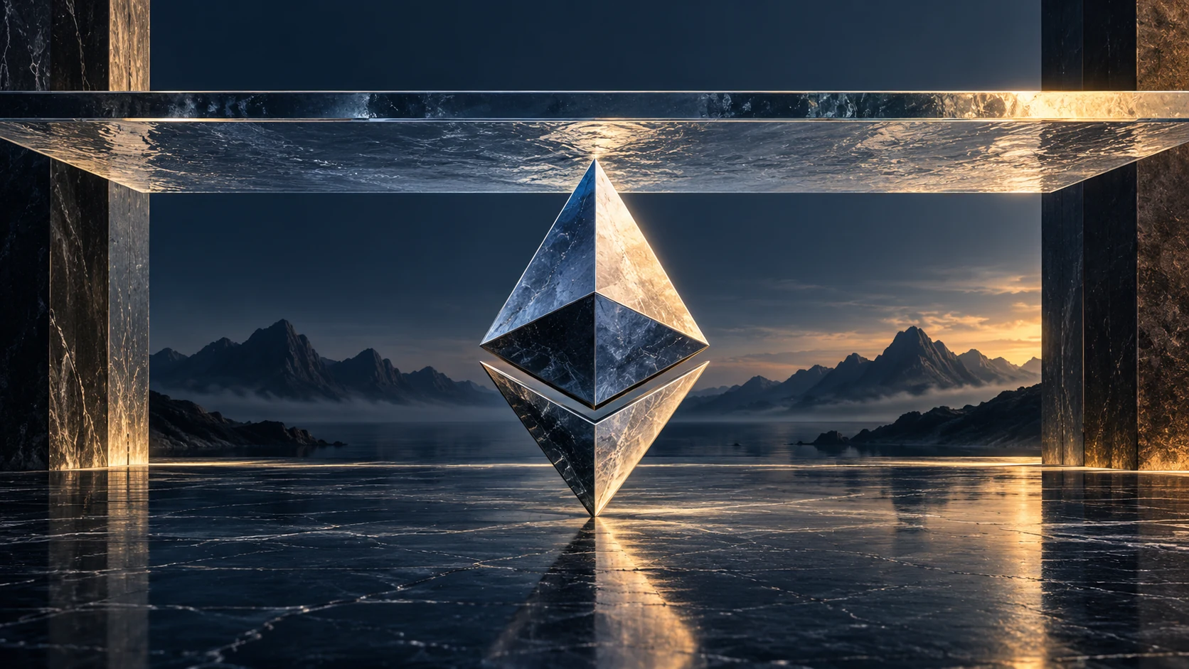 Simbolo Ethereum sotto una barriera di pietra: illustrazione della resistenza di mercato