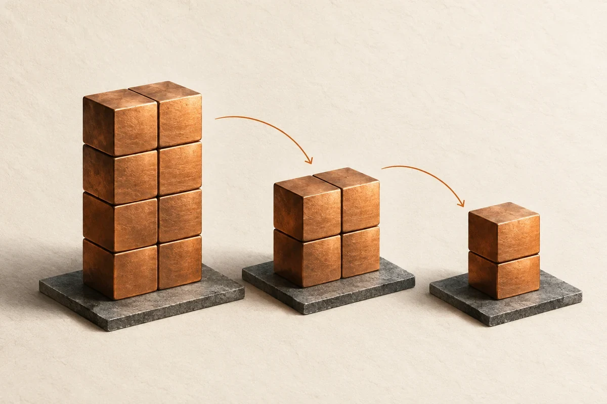 Illustrazione di pile di blocchi che si dimezzano in sequenza.